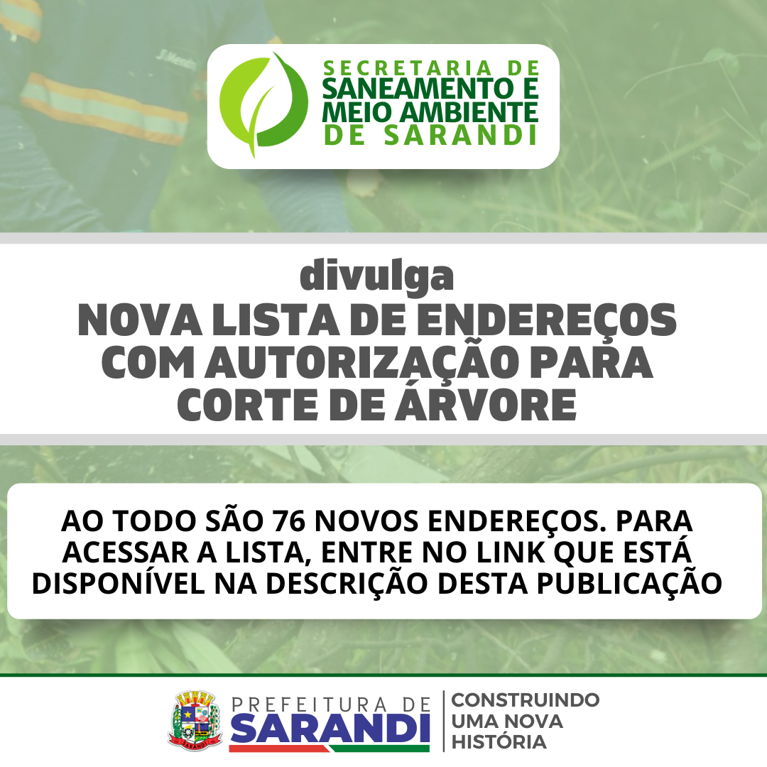 A Secretaria de Meio Ambiente apresenta à população a nova lista de endereços com 76 endereços